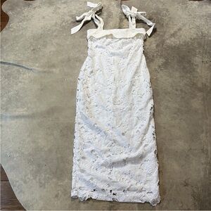 Petal and Pup White Lace Tie Sleeve Midi Dress